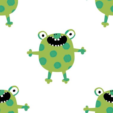 Çizgi filmlerdeki kusursuz kurbağa desenleri kağıt, kumaş, çarşaf, çocuk giysisi baskısı, şenlik ambalajı ve parti aksesuarları için. Yüksek kaliteli illüstrasyon