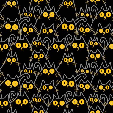 Cadılar Bayramı hayvanları kağıt, kumaş, çarşaf ve çocuk kıyafetleri ve parti aksesuarları için kusursuz kedi desenleri. Yüksek kaliteli illüstrasyon