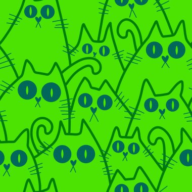 Cadılar Bayramı hayvanları kağıt, kumaş, çarşaf ve çocuk kıyafetleri ve parti aksesuarları için kusursuz kedi desenleri. Yüksek kaliteli illüstrasyon