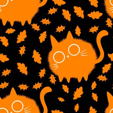 Çizgi film hayvanları kağıt, kumaş, çarşaf, çocuk giysisi baskısı ve parti aksesuarları için kusursuz kedi desenleri. Yüksek kaliteli illüstrasyon