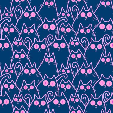 Cadılar Bayramı hayvanları kağıt, kumaş, çarşaf ve çocuk kıyafetleri ve parti aksesuarları için kusursuz kedi desenleri. Yüksek kaliteli illüstrasyon