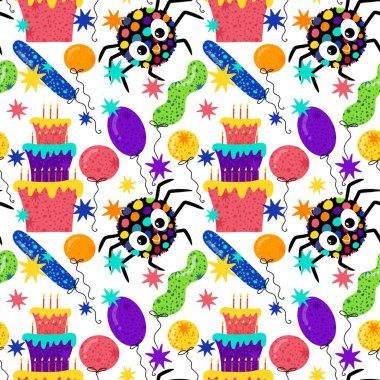 Birthday party seamless spider pattern for wrapping paper and fabrics and linens and kids clothes print and anniversary accessories . High quality photo