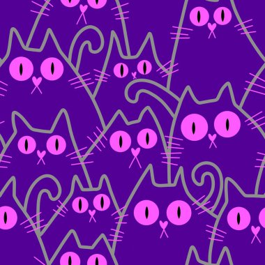 Cadılar Bayramı hayvanları kağıt, kumaş, çarşaf ve çocuk kıyafetleri ve parti aksesuarları için kusursuz kedi desenleri. Yüksek kaliteli illüstrasyon