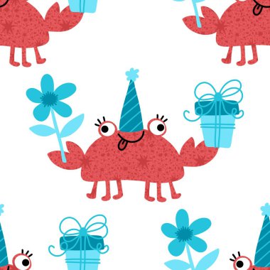 Birthday party seamless crabs pattern for wrapping paper and fabrics and linens and kids clothes print and anniversary accessories . High quality photo