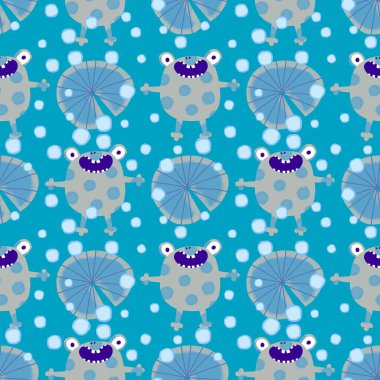 Çizgi filmlerdeki kusursuz kurbağa desenleri kağıt, kumaş, çarşaf, çocuk giysisi baskısı, şenlik ambalajı ve parti aksesuarları için. Yüksek kaliteli illüstrasyon