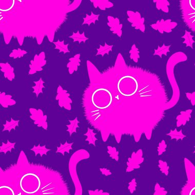 Çizgi film hayvanları kağıt, kumaş, çarşaf, çocuk giysisi baskısı ve parti aksesuarları için kusursuz kedi desenleri. Yüksek kaliteli illüstrasyon