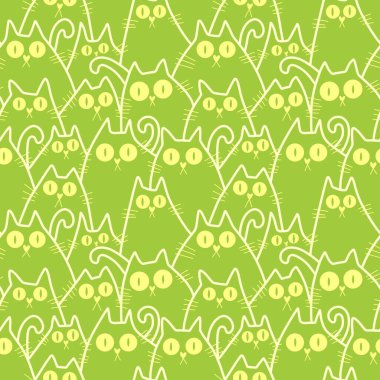 Cadılar Bayramı hayvanları kağıt, kumaş, çarşaf ve çocuk kıyafetleri ve parti aksesuarları için kusursuz kedi desenleri. Yüksek kaliteli illüstrasyon