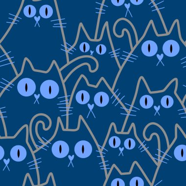 Cadılar Bayramı hayvanları kağıt, kumaş, çarşaf ve çocuk kıyafetleri ve parti aksesuarları için kusursuz kedi desenleri. Yüksek kaliteli illüstrasyon