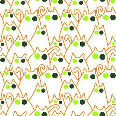 Cadılar Bayramı hayvanları kağıt, kumaş, çarşaf ve çocuk kıyafetleri ve parti aksesuarları için kusursuz kedi desenleri. Yüksek kaliteli illüstrasyon