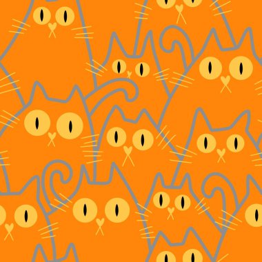 Cadılar Bayramı hayvanları kağıt, kumaş, çarşaf ve çocuk kıyafetleri ve parti aksesuarları için kusursuz kedi desenleri. Yüksek kaliteli illüstrasyon