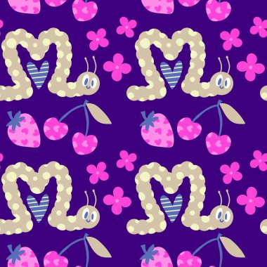 Kumaşlar, tekstil, ambalaj, hediyeler, kartlar, çarşaflar ve ambalaj kağıtları için kusursuz tırtıl deseni. Yüksek kaliteli illüstrasyon