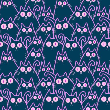 Cadılar Bayramı hayvanları kağıt, kumaş, çarşaf ve çocuk kıyafetleri ve parti aksesuarları için kusursuz kedi desenleri. Yüksek kaliteli illüstrasyon