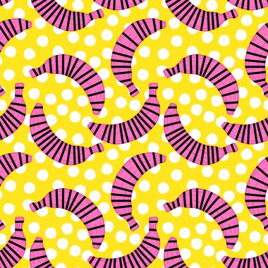 Moda tekstil ürünleri, ambalaj kağıtları, kumaşlar, çarşaflar, çocuk giysileri ve parti aksesuarları için yaz meyvesiz muz deseni. Yüksek kaliteli illüstrasyon