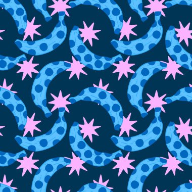 Moda tekstil ürünleri, ambalaj kağıtları, kumaşlar, çarşaflar, çocuk giysileri ve parti aksesuarları için yaz meyvesiz muz deseni. Yüksek kaliteli illüstrasyon