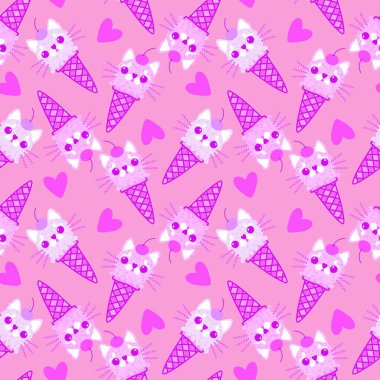 Noel kedisi şekerlemesiz dondurma deseni. Paket kağıdı, kumaş, çarşaf, çocuk giysisi baskısı ve yeni yıl partisi aksesuarları için. Yüksek kaliteli illüstrasyon