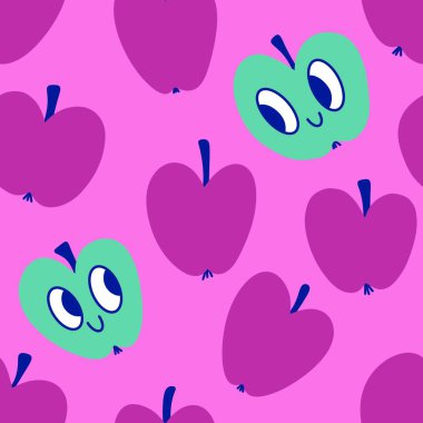 Kağıt, kumaş, çarşaf ve çocuk giysileri baskısı, moda tekstil ürünleri ve parti aksesuarları için yaz meyvesiz elma deseni. Yüksek kaliteli illüstrasyon