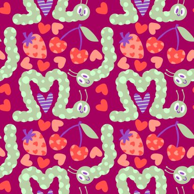 Kumaşlar, tekstil, ambalaj, hediyeler, kartlar, çarşaflar ve ambalaj kağıtları için kusursuz tırtıl deseni. Yüksek kaliteli illüstrasyon