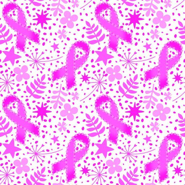 Göğüs kanseri ayı, ambalaj kağıdı, tıbbi aksesuar ve ilaç tekstili için kusursuz pembe kurdele günü deseni. Yüksek kaliteli illüstrasyon