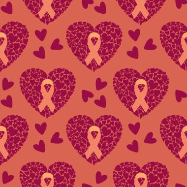 Göğüs kanseri ayı, ambalaj kağıdı, tıbbi aksesuar ve ilaç tekstili için kusursuz pembe kurdele günü deseni. Yüksek kaliteli illüstrasyon