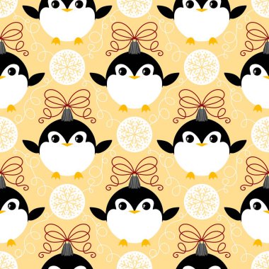 Noel hayvanları kağıt, kumaş, çarşaf, çocuk giysisi baskısı, yeni yıl ambalajı ve Noel kış ambalajı için kusursuz penguen desenleri. Yüksek kaliteli illüstrasyon