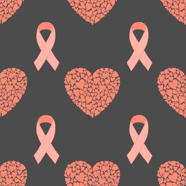 Göğüs kanseri ayı, ambalaj kağıdı, tıbbi aksesuar ve ilaç tekstili için kusursuz pembe kurdele günü deseni. Yüksek kaliteli illüstrasyon