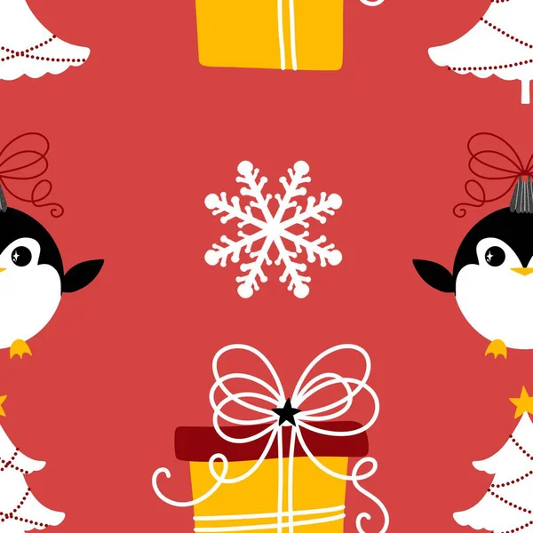 Noel hayvanları kağıt, kumaş, çarşaf, çocuk giysisi baskısı, yeni yıl ambalajı ve Noel kış ambalajı için kusursuz penguen desenleri. Yüksek kaliteli illüstrasyon