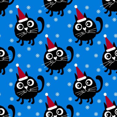 Çizgi filmlerdeki komik kediler ambalajsız Noel desenleri ve çocuk giysileri baskısı ve şenlikli ambalajlar ve kumaşlar ve çarşaflar ve yeni yıl ve Noel. Yüksek kaliteli illüstrasyon