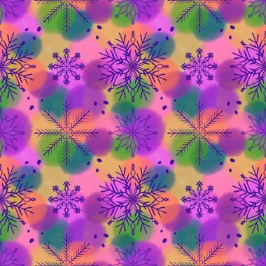 Noel buzları, kağıt, kumaş, çarşaf ve çocuk giysileri baskısı, yeni yıl paketleri ve şenlik aksesuarları için kusursuz kar taneleri deseni çizer. Yüksek kaliteli illüstrasyon