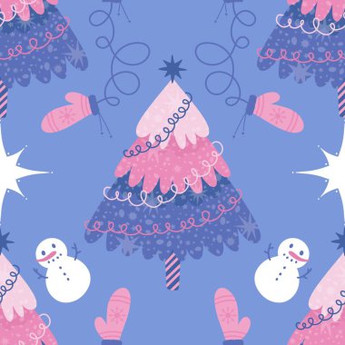 Noel ağacı kağıtları, kumaşlar, çarşaflar, yeni yıl ambalajları, çocuk giysileri baskısı ve Noel partisi aksesuarları için kusursuz kış oyuncakları deseni. Yüksek kalite fotoğraf