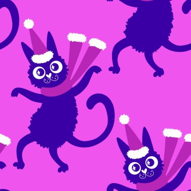 Çizgi filmlerdeki komik kediler ambalajsız Noel desenleri ve çocuk giysileri baskısı ve şenlikli ambalajlar ve kumaşlar ve çarşaflar ve yeni yıl ve Noel. Yüksek kaliteli illüstrasyon