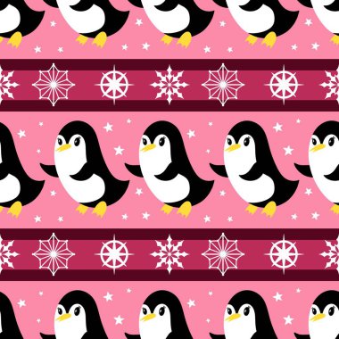 Noel hayvanları kağıt, kumaş, çarşaf, çocuk giysisi baskısı, yeni yıl ambalajı ve Noel kış ambalajı için kusursuz penguen desenleri. Yüksek kaliteli illüstrasyon