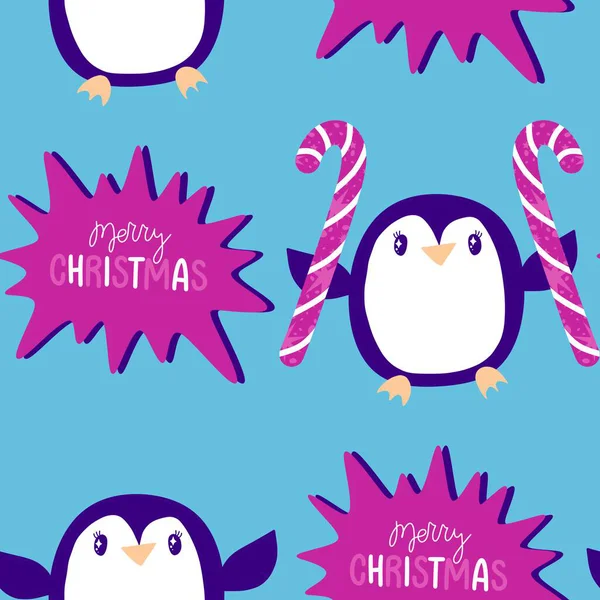 Noel hayvanları kağıt, kumaş, çarşaf, çocuk giysisi baskısı, yeni yıl ambalajı ve Noel kış ambalajı için kusursuz penguen desenleri. Yüksek kaliteli illüstrasyon