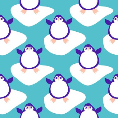 Noel hayvanları kağıt, kumaş, çarşaf, çocuk giysisi baskısı, yeni yıl ambalajı ve Noel kış ambalajı için kusursuz penguen desenleri. Yüksek kaliteli illüstrasyon