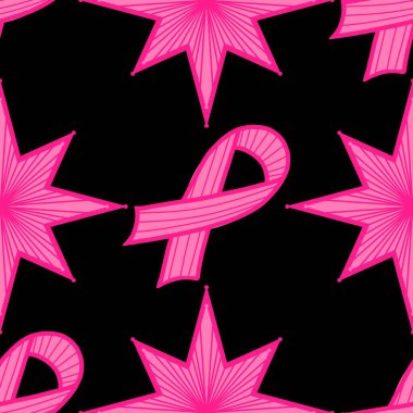 Göğüs kanseri ayı, ambalaj kağıdı, tıbbi aksesuar ve ilaç tekstili için kusursuz pembe kurdele günü deseni. Yüksek kaliteli illüstrasyon