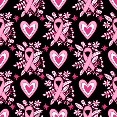 Göğüs kanseri ayı, ambalaj kağıdı, tıbbi aksesuar ve ilaç tekstili için kusursuz pembe kurdele günü deseni. Yüksek kaliteli illüstrasyon