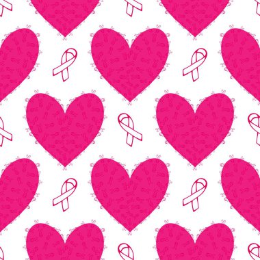 Göğüs kanseri ayı, ambalaj kağıdı, tıbbi aksesuar ve ilaç tekstili için kusursuz pembe kurdele günü deseni. Yüksek kaliteli illüstrasyon