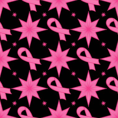 Göğüs kanseri ayı, ambalaj kağıdı, tıbbi aksesuar ve ilaç tekstili için kusursuz pembe kurdele günü deseni. Yüksek kaliteli illüstrasyon