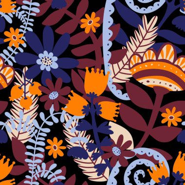 Çiçeksiz çiçek desenleri ambalaj kağıdı, kumaş ve çocuk giysileri baskısı ve bahar partisi tekstil ürünleri ve çarşaf ve yaz ambalajları için. Yüksek kaliteli illüstrasyon