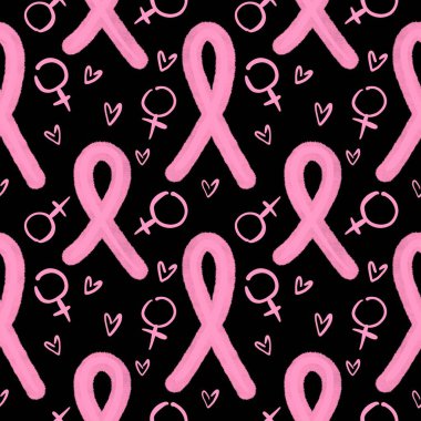 Göğüs kanseri ayı, ambalaj kağıdı, tıbbi aksesuar ve ilaç tekstili için kusursuz pembe kurdele günü deseni. Yüksek kaliteli illüstrasyon