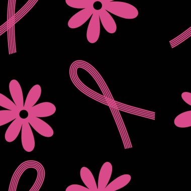 Göğüs kanseri ayı, ambalaj kağıdı, tıbbi aksesuar ve ilaç tekstili için kusursuz pembe kurdele günü deseni. Yüksek kaliteli illüstrasyon