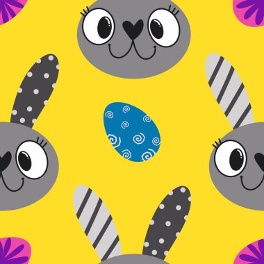 Paskalya yumurtaları dikişsiz tavşan kulakları kağıt, kumaş, çarşaf ve çocuk giysileri baskısı ve bahar için. Yüksek kaliteli illüstrasyon