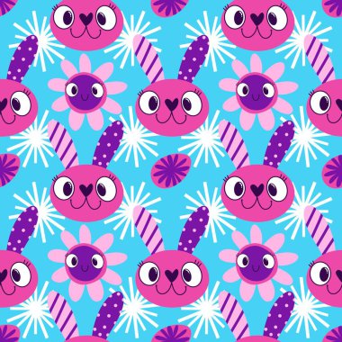 Paskalya yumurtaları dikişsiz tavşan kulakları kağıt, kumaş, çarşaf ve çocuk giysileri baskısı ve bahar için. Yüksek kaliteli illüstrasyon