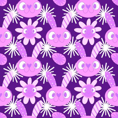 Paskalya yumurtaları dikişsiz tavşan kulakları kağıt, kumaş, çarşaf ve çocuk giysileri baskısı ve bahar için. Yüksek kaliteli illüstrasyon