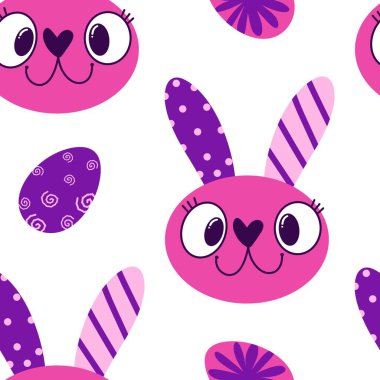 Paskalya yumurtaları dikişsiz tavşan kulakları kağıt, kumaş, çarşaf ve çocuk giysileri baskısı ve bahar için. Yüksek kaliteli illüstrasyon