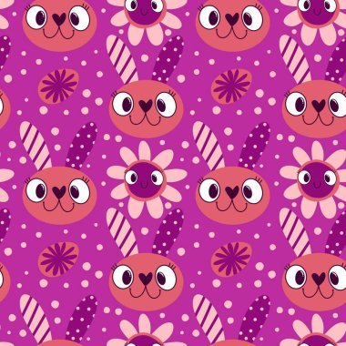 Paskalya yumurtaları dikişsiz tavşan kulakları kağıt, kumaş, çarşaf ve çocuk giysileri baskısı ve bahar için. Yüksek kaliteli illüstrasyon