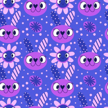 Paskalya yumurtaları dikişsiz tavşan kulakları kağıt, kumaş, çarşaf ve çocuk giysileri baskısı ve bahar için. Yüksek kaliteli illüstrasyon