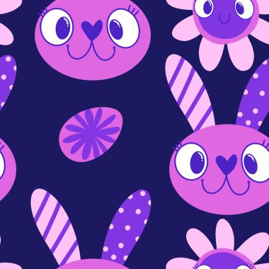 Paskalya yumurtaları dikişsiz tavşan kulakları kağıt, kumaş, çarşaf ve çocuk giysileri baskısı ve bahar için. Yüksek kaliteli illüstrasyon