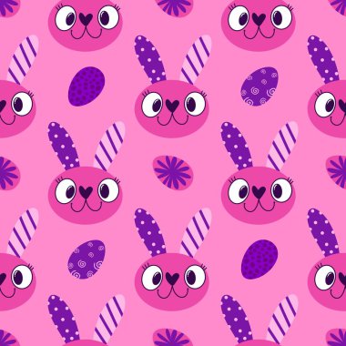 Paskalya yumurtaları dikişsiz tavşan kulakları kağıt, kumaş, çarşaf ve çocuk giysileri baskısı ve bahar için. Yüksek kaliteli illüstrasyon