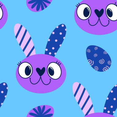 Paskalya yumurtaları dikişsiz tavşan kulakları kağıt, kumaş, çarşaf ve çocuk giysileri baskısı ve bahar için. Yüksek kaliteli illüstrasyon