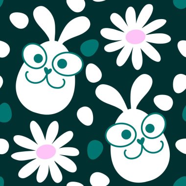 Paskalya yumurtaları dikişsiz tavşan kulakları kağıt, kumaş, çarşaf ve çocuk giysileri baskısı ve bahar için. Yüksek kaliteli illüstrasyon